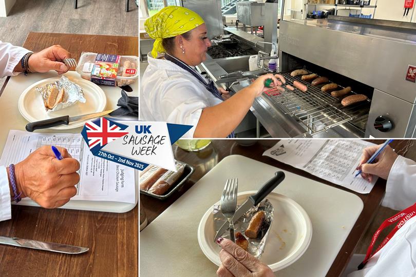 A home economist prepares sausage products for tasting as part of the UKSW judging process.