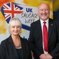 Lesley Waters, UK Sausage Week 2019 ambassador with publisher of Meat Management, Graham Yandell