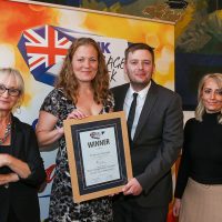 Best Independent Butcher North East Innovative Sausage: L-R: Host Lesley Waters with winners Anna Longthorp and Niki Storey of Anna's Happy Trotters with category partner Denise McGrahan of Dalziel Ingredients