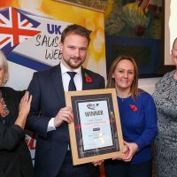 Best Foodservice Traditional Sausage: L-R: Host Lesley Waters with winners Geoff and Deborah Major of CMB Foods with category partner Judith Johnson of Kerry